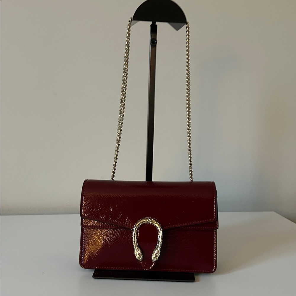 Gucci Mini Dionysus Red Patent Leather Crossbody with Chain Strap